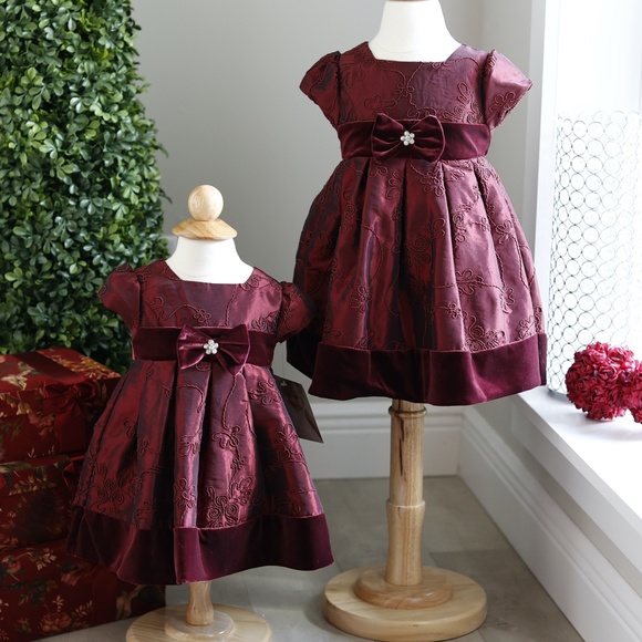 Burgundy Taffeta and Velvet Soutache Formal Dress Special Occasion Flower Girl - Picture 7 of 7